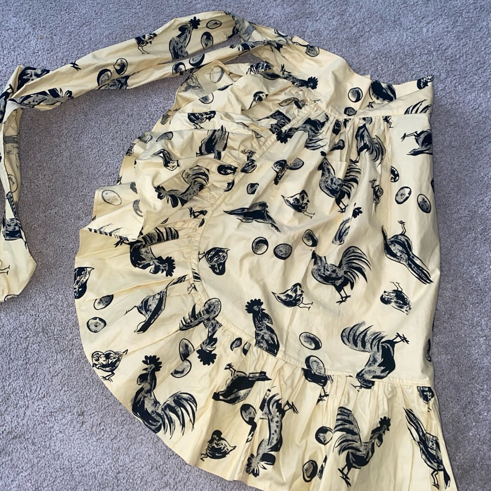 Vintage Kitchen Waist Half Apron Rooster Chick Egg Print Yellow Black - Picture 9 of 11